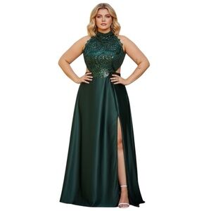 Plus Size Prom Dress Emerald Sleeveless Maxi 2X